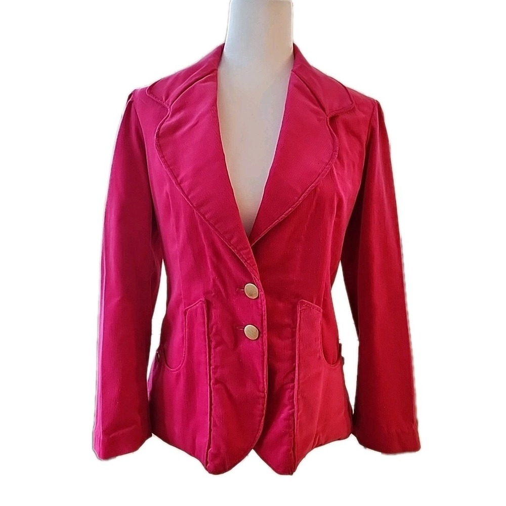 Womens Wide Lapel Structured Corduroy Blazer S‎ Fuchsia Pink 70s Retro Statement